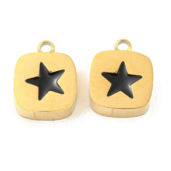 

PandaHall Ion Plating(IP) Rack Plating 316L Surgical Stainless Steel Charms, with Enamel, Square with Star Charm, Real 18K Gold Plated..., Black