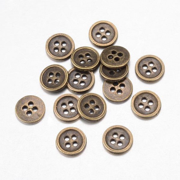 

PandaHall Alloy Buttons, 4-Hole, Flat Round, Tibetan Style, Antique Bronze, 10x1.5mm, Hole: 1mm Alloy Flat Round