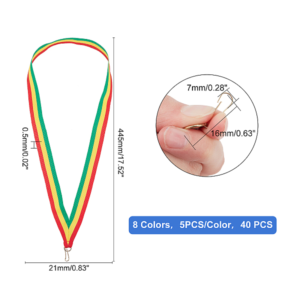 

PandaHall AHANDMAKER 40 Pcs Striped Medal Lanyards, 8 Styles Polyester Award Neck Ribbons Medals Neck Ribbons with Snap Clips, for..., Multicolor