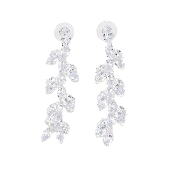 

PandaHall Brass Micro Pave Cubic Zirconia Stud Earrings, Leaf, Platinum, 71x14mm Cubic Zirconia Leaf
