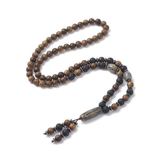 

PandaHall Natural Lava Rock & Synthetic Hematite & Wood Buddhist Necklace, Natural Agate Dzi Lariat Necklace for Women, Coconut Brown, 26.77...