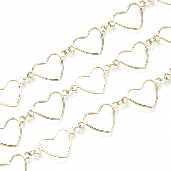 

PandaHall Brass Chains, Heart Link Chains, Long-Lasting Plated, Soldered, Light Gold, Heart: 20x12x1mm, Link: 3.5x3x0.4mm Brass
