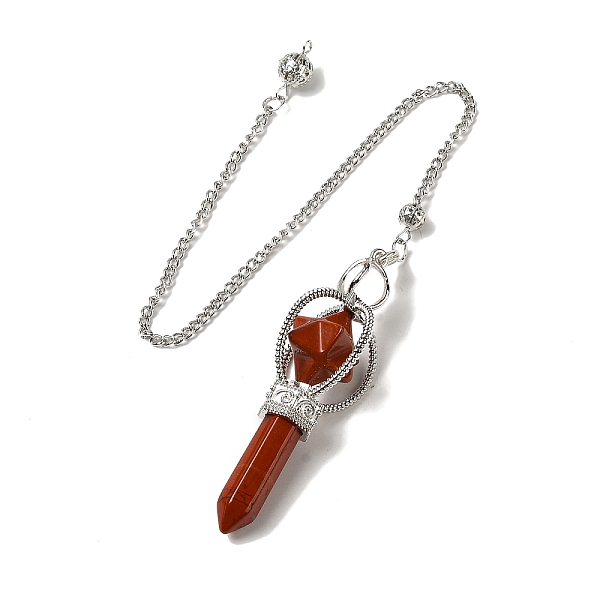 

PandaHall Natural Red Jasper Dowsing Pendulums, with Platinum Plated Alloy Chains, Merkaba Star Truncheon Charm, Reiki Wicca Witchcraft...
