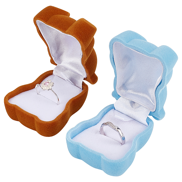 

PandaHall GORGECRAFT 2PCS Bear Ring Box Plastic Flocking Jewelry Trinket Box Simple Ring Storage Box for Proposal Ring Wedding Ceremony..., Multicolor