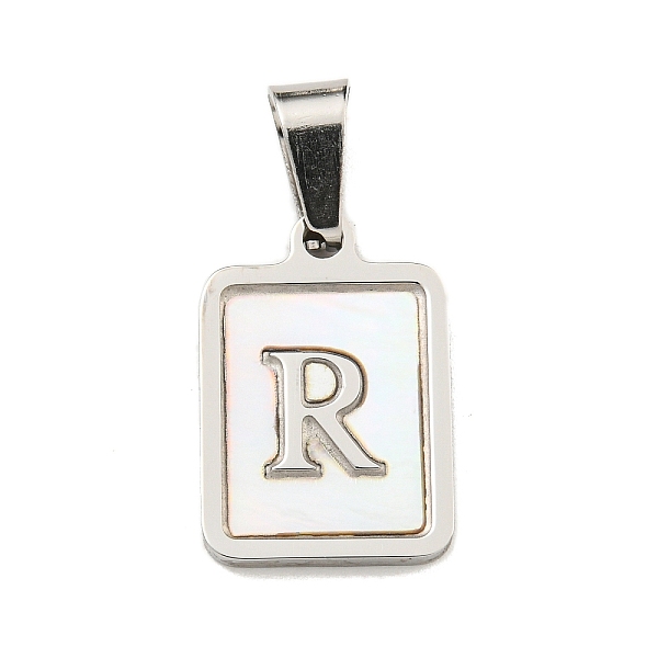 

PandaHall Vacuum Plating 304 Stainless Steel Pave Natural White Shell Pendants, Rectangle with Letter Charms, Stainless Steel Color, Letter...