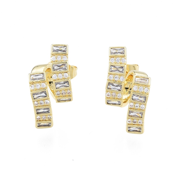 

PandaHall Clear Cubic Zirconia Ribbon Shape Stud Earrings, Brass Jewelry for Women, Golden, 18x8.5mm, Pin: 0.6mm Cubic Zirconia Twist Clear