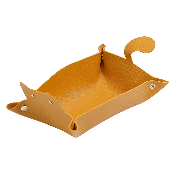 

PandaHall Leather Cartoon Cat Shape Cosmetics Jewelry Plate, Storage Tray for Small Desktop Object, Goldenrod, 195x128x86mm Leather Cat..., Gold