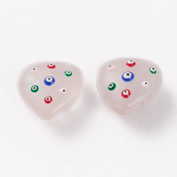 

PandaHall Natural Rose Quartz Beads, with Enamel, Heart with Evil Eye, 20~20.2x20.3x9.8~10.5mm, Hole: 1.5mm Rose Quartz Heart