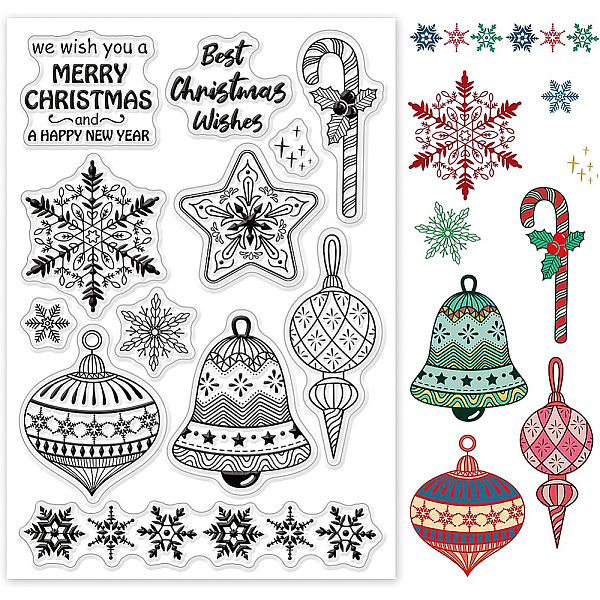 

PandaHall BENECREAT Christmas Bell Snowflake Clear Stamp, Merry Christmas Wishes PVC Stamps for DIY Scrapbooking, Photo Album Decorative...