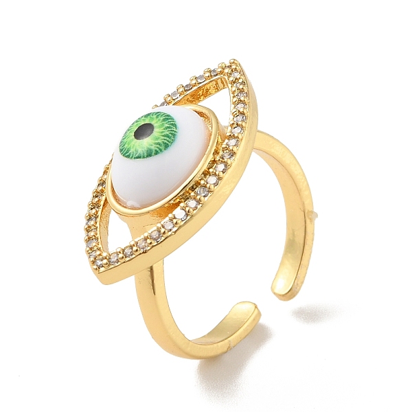

PandaHall Cubic Zirconia Horse Eye Open Cuff Ring with Acrylic, Real 18K Gold Plated Brass Jewelry for Women, Cadmium Free & Lead Free, Lawn...