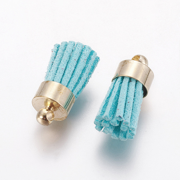 

PandaHall Suede Cord Tassel Pendants, with Brass Findings, Golden, Turquoise, 16~19x7mm, Hole: 1mm Faux Suede Green