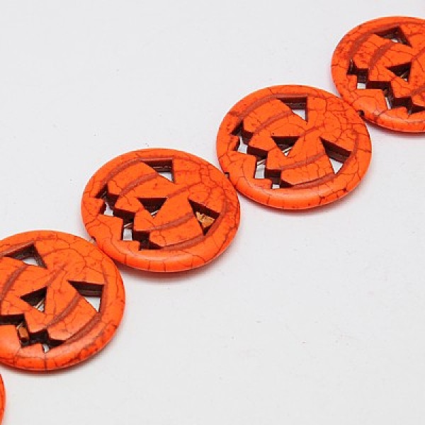 

PandaHall Synthetic Turquoise Beads Strands, Dyed, Halloween Pumpkin Jack-O'-Lantern Jack o Lantern, Orange Red, 15x3.5mm, Hole: 1mm, about...