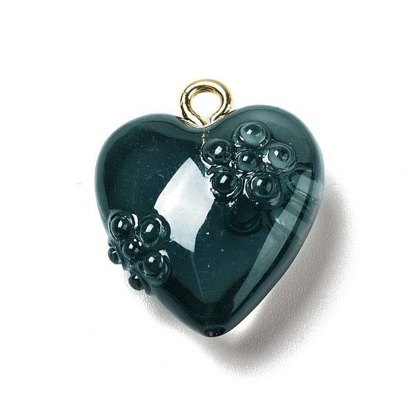 

PandaHall Transparent Resin Pendants, with Golden Tone Iron Loops, Heart with Flower, Dark Slate Gray, 20x17x8.5mm, Hole: 2mm Iron+Resin..., Black