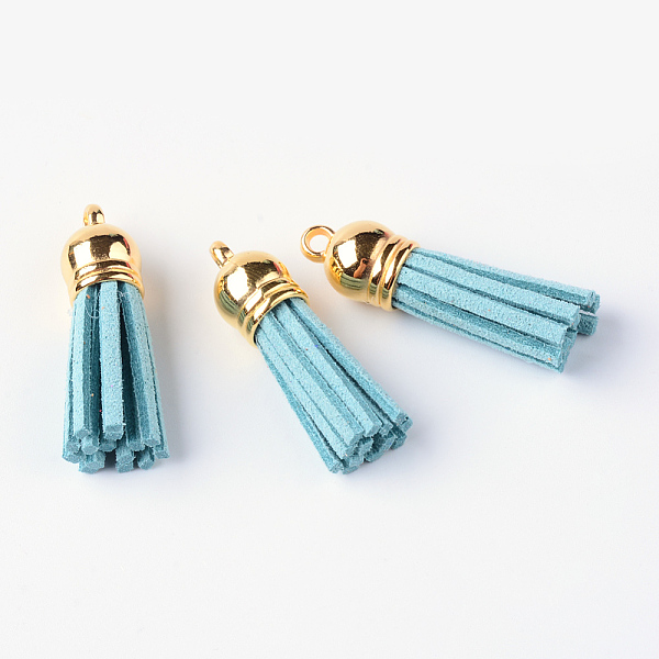 

PandaHall Faux Suede Tassel Pendant Decorations, with CCB Plastic Cord Ends, Light Blue, 35~37x10mm, Hole: 2.5~3mm Faux Suede