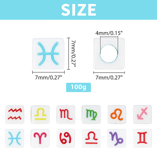 

PandaHall ARRICRAFT Craft White Acrylic European Beads, Large Hole, Cube with Mixed Color Constellation/Zodiac Sign, 7x7x7mm, Hole: 4mm..., Multicolor