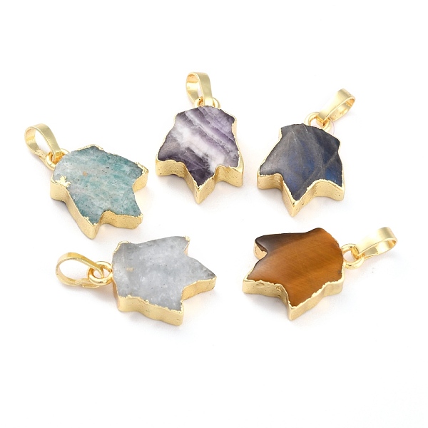 

PandaHall Natural Mixed Gemstone Pendants, with Golden Brass Findings, Leaf, 18~18.5x13x5~5.5mm, Hole: 5.5x3.5mm Mixed Stone Leaf