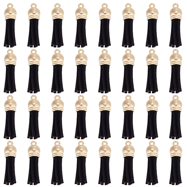 

PandaHall SUNNYCLUE 100Pcs Key Ring Tassels Black Faux Leather Tassel Golden Jumping Rings Charm Setting Gold Caps Tassel for Jewellery...