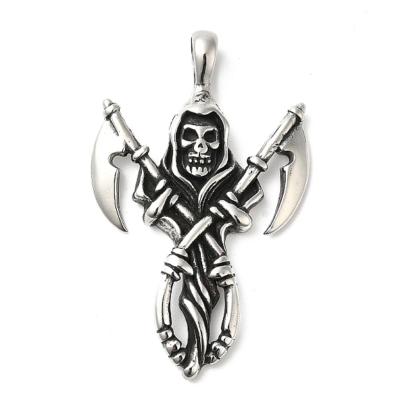 

PandaHall 304 Stainless Steel Manual Polishing Big Pendants, Skull with Axe Charms, Antique Silver, 51.5x32x5mm, Hole: 4x6mm 304 Stainless...
