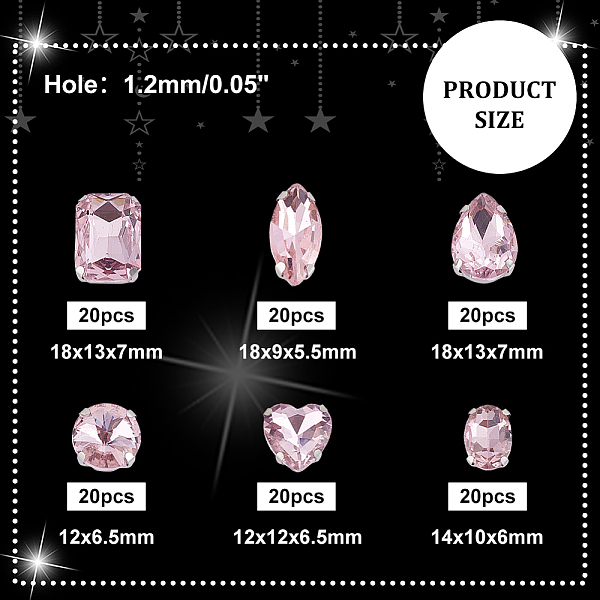 

PandaHall AHADEMAKER 1 Set Teardrop/Horse Eye/Heart/ Flat Round/Oval/Rectangle Octagon Shape Sew on Rhinestone, Glass Rhinestone, 4-Hole..., Pink