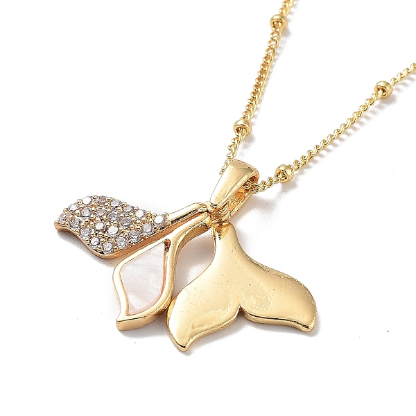 

PandaHall Fishtail Shape Brass Micro Pave Cubic Zirconia Pendant Necklaces, with Shell for Women, Light Gold, 17.13 inch(435mm) Cubic..., Clear