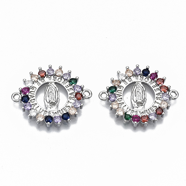

PandaHall Brass Micro Pave Colorful Cubic Zirconia Links Connectors, Cadmium Free & Nickel Free & Lead Free, Flat Round with Nun, with Word...