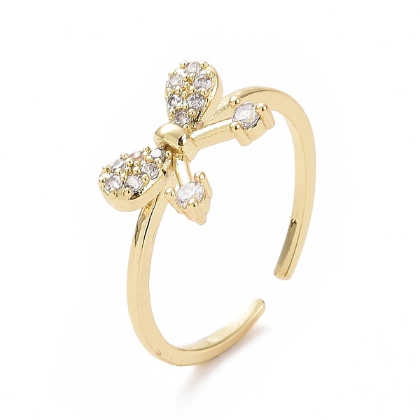 

PandaHall Clear Cubic Zirconia Bowknot Open Cuff Ring, Brass Jewelry for Women, Golden, Inner Diameter: 18mm Brass+Cubic Zirconia Clear