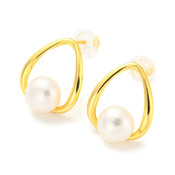 

PandaHall Brass Teardrop Stud Earrings with Natural Pearl Beaded, with 925 Sterling Silver Pins, Real 18K Gold Plated, 15x12.5mm Pearl...
