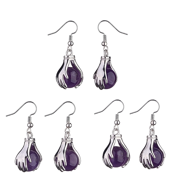 

PandaHall Natural Amethyst Palm Dangle Earrings, Platinum Brass Jewelry for Women, 38.5mm, Pin: 0.6mm Amethyst