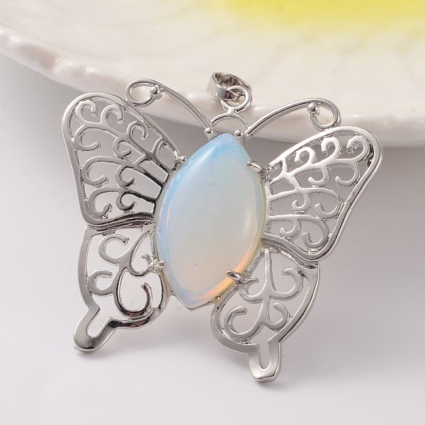 

PandaHall Butterfly Platinum Tone Brass Opalite Pendants, 43x45x7mm, Hole: 9x5mm Opalite Butterfly