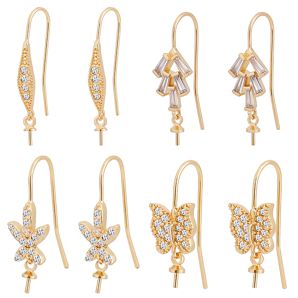 

PandaHall Beebeecraft 8Pcs 4 Style Brass Micro Pave Cubic Zirconia Earring Hooks, for Half Drilled Beads, Long-Lasting Plated, Oval & Flower...