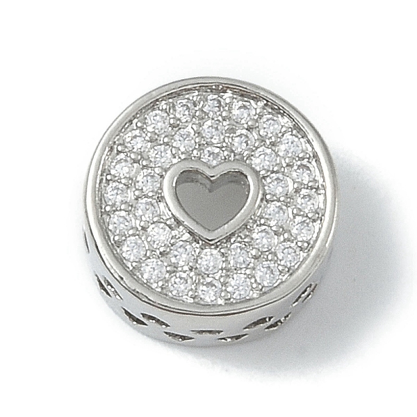 

PandaHall Rack Plating Brass Micro Pave Clear Cubic Zirconia Beads, Long-Lasting Plated, Lead Free & Cadmium Free, Flat Round with Heart...