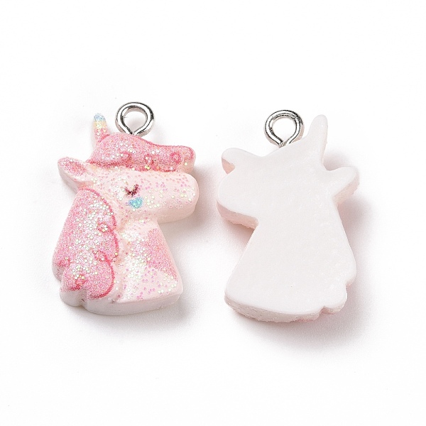 

PandaHall Opaque Resin Pendants, with Glitter Powder and Platinum Tone Iron Loops, Unicorn Charm, Pink, 22x14.5x6mm, Hole: 2mm Resin Unicorn...