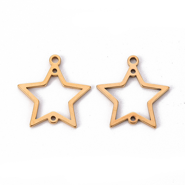 

PandaHall 201 Stainless Steel Chandelier Components Links, Star, Laser Cut, Golden, 21x20x1mm, Hole: 1.5mm and 1mm 201 Stainless Steel Star