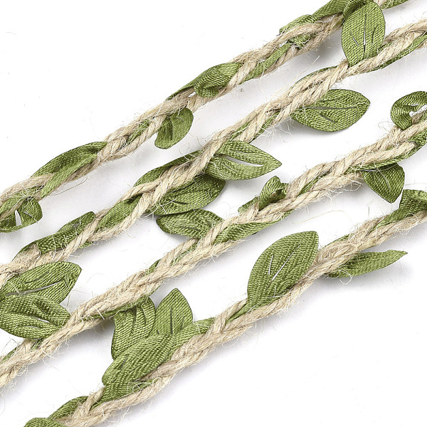 

PandaHall Polyester Leaf Trim Ribbon, with Hemp Twine, for Wedding Party Home Decoration, Olive Drab, 5~6x2~2.5mm, about 100m/bundle..., Green