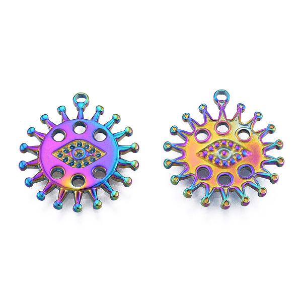 

PandaHall Rack Plating 304 Stainless Steel Pendant Rhinestone Settings, Eye, Rainbow Color, Fit For 1.5mm Rhinestone, 22.5x20x2mm, Hole...