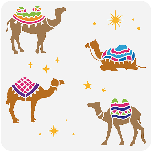 

PandaHall FINGERINSPIRE Camel Stencil 11.8x11.8inch Reusable Desert Camel Pattern Drawing Template DIY Art Camel and Star Summer Theme...