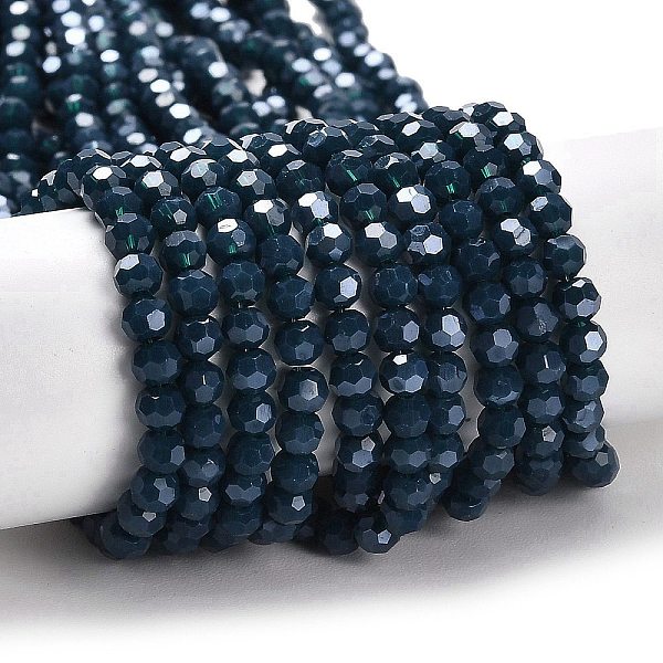 

PandaHall Opaque Glass Beads Stands, Faceted, Round, Prussian Blue, 4mm, Hole: 0.7mm, about 88~95pcs/strand, 12.99~14.06 inch(33~35.7cm)...