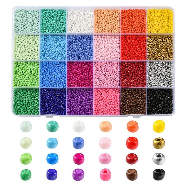 

PandaHall 312G 24 Color 8/0 Baking Paint Glass Seed Beads, Round, Mixed Color, 2mm, Hole: 1mm, 13G/color Glass Multicolor
