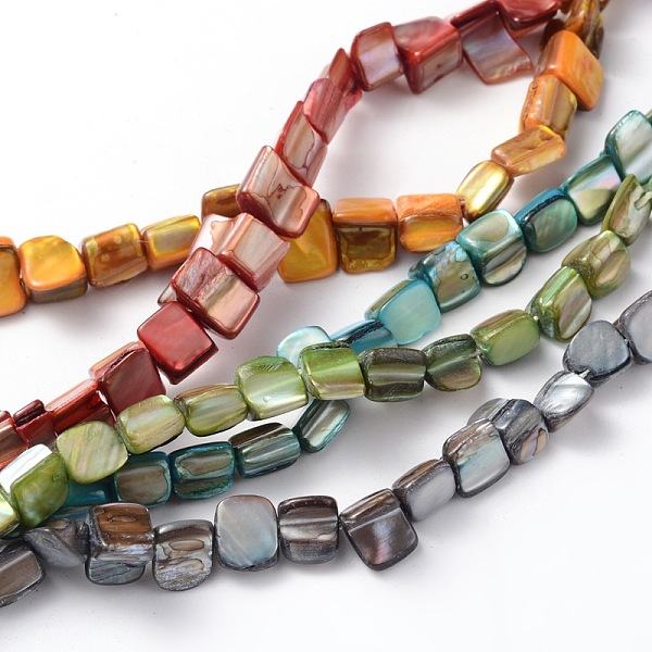 

PandaHall Shell Beads Strands, Dyed, Square, Mixed Color, about 8mm long, 8mm wide, 5mm thick, hole: 1mm, about 50pcs/strand, 16 inch..., Multicolor