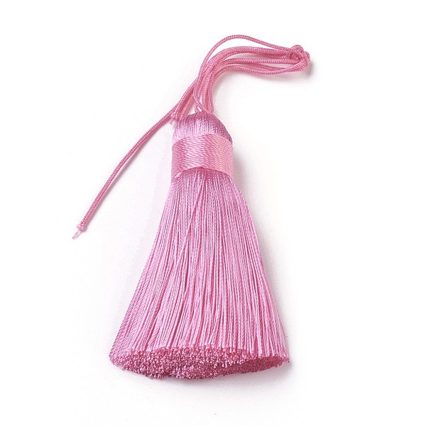 

PandaHall Polyester Tassel Big Pendants, Ice Silk Tassel, Flamingo, 50~57x12mm Polyester Pink