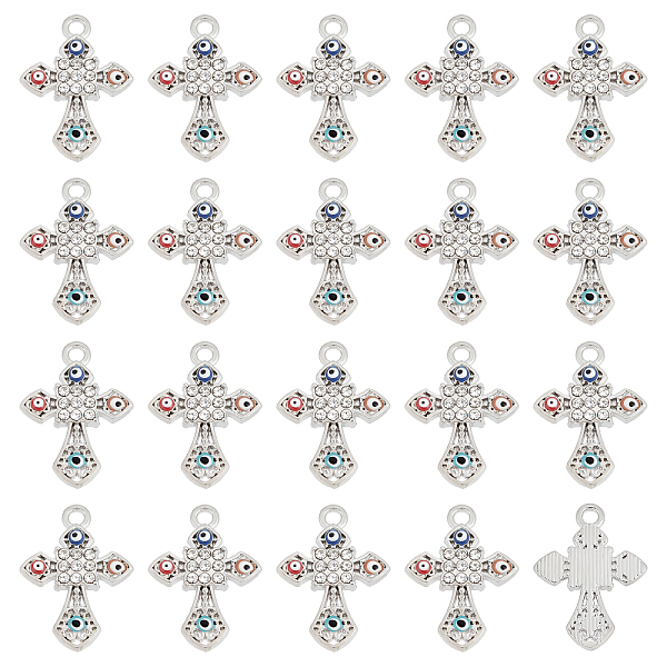 

PandaHall SUNNYCLUE 1 Box 40Pcs Rosary Cross Crystal Rhinestone Charms Bulk Cubic Zirconia Evil Eye Crucifix Cross Charms for Jewelry Making..., Multicolor