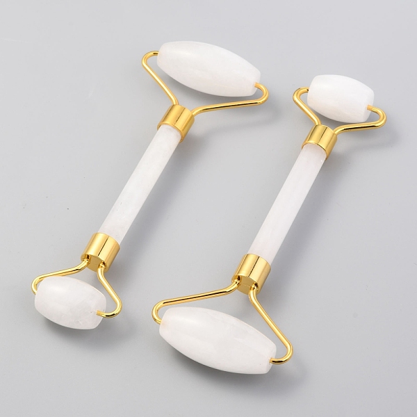 

PandaHall Natural White Jade Brass Face Massager, Facial Rollers, Golden, 142~150x54~58x19~22mm White Jade Others