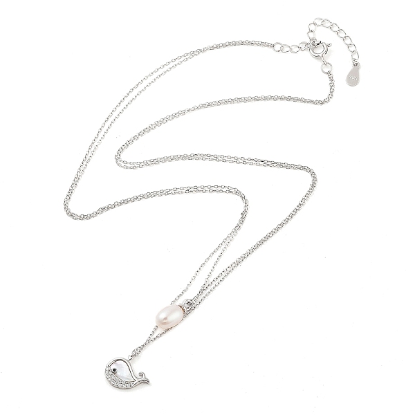 

PandaHall 925 Sterling Silver with Shell Necklaces, Double Layer Necklaces, Pearl and Cubic Zirconia Pendant Necklaces, Dolphin, Platinum..., Clear