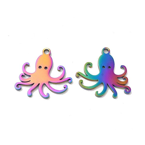 

PandaHall Ion Plating(IP) 304 Stainless Steel Pendants, Octopus Charm, Rainbow Color, 19x20x1.5mm, Hole: 1.8mm 304 Stainless Steel Octopus