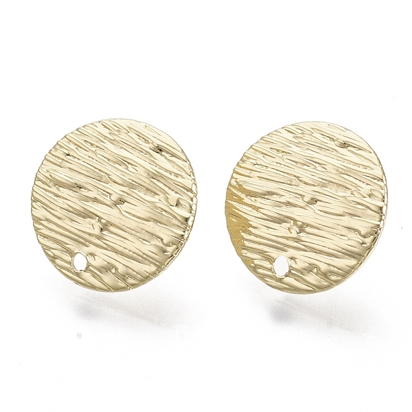 

PandaHall Iron Stud Earring Findings, with Loop and Steel Pin, Flat Round, Textured , Light Gold, 14mm, Hole: 1.2mm, Pin: 0.7mm Iron Flat...