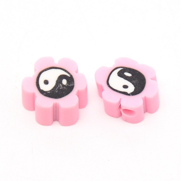 

PandaHall Handmade Polymer Clay Bead, Flower with Tai Ji, Pink, 9x4.5mm, Hole: 1.8mm, about 95~100pcs/bag Polymer Clay Flower Pink