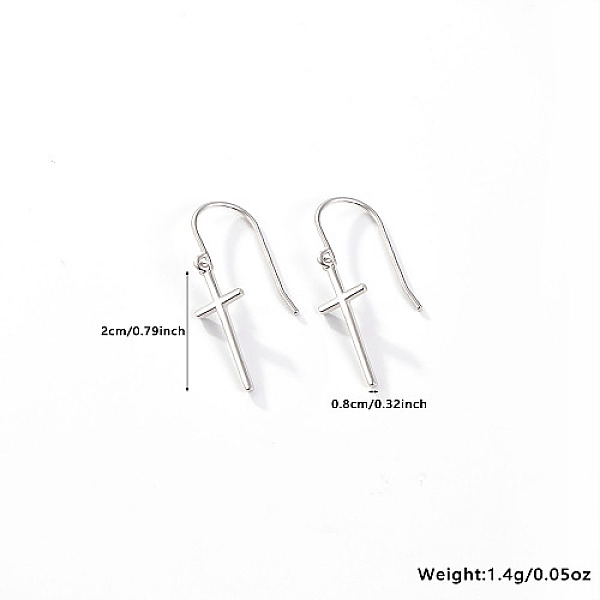 

PandaHall Rhodium Plated 925 Sterling Silver Cross Dangle Earrings, Platinum, 20x8mm Sterling Silver Cross