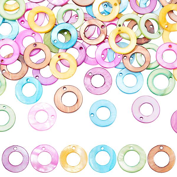 

PandaHall AHADERMAKER 60Pcs 6 Colors Natural Freshwater Shell Charms, Dyed, Ring, Mixed Color, 15x2mm, Hole: 1mm, 10pcs/color Freshwater..., Multicolor