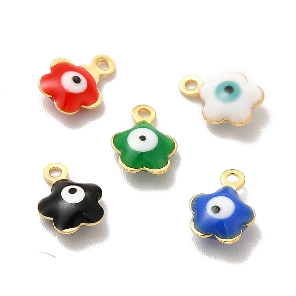 

PandaHall 304 Stainless Steel Enamel Charms, Flower with Evil Eye Charm, Golden, Mixed Color, 8.5x6.5x2.5mm, Hole: 1mm Stainless..., Multicolor