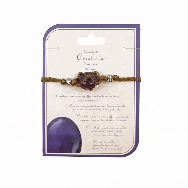 Natürliches Amethyst-Makramee-Beutel-Armband Mit Geflochtenen Perlen